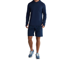 Conjunto de Sudadera con Capucha Azul Marino para Hombre, 100% Algodón, 350G, con Estampado en Relieve, Manga Larga, Pantalones Cortos, Secado Rápido, Felpa Francesa, Tallas de Otoño - Product Image 1