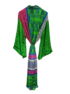 Robe kimono de luxe en soie patchwork, cache-maillot de bain, tenue de nuit, longue robe, kimono indien vintage fait main en soie de sari recyclée - Product Image 6