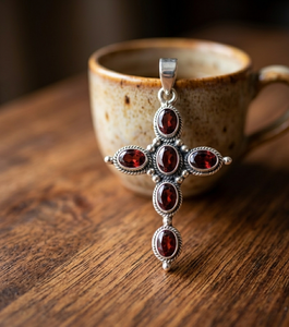 Collier pendentif croix en argent sterling 925 pur avec grenat rouge, plaqué or jaune et or rose, bijoux religieux vintage pour femmes, cadeau - Product Image 4