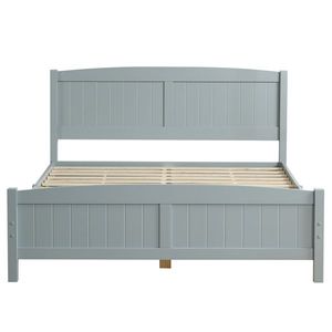 Cama Individual FCH Queen Pine con Base de Madera de Una Sola Capa, Cabecera Curva con Rayas Verticales Grises y Base Trasera a Juego - Product Image 3