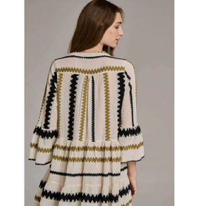 Vestido Mini de Algodón Jacquard para Mujer, Estilo Boho, Cuello en V, Manga Campana - Product Image 1