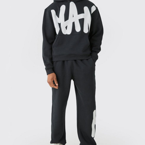 Chándal con estampado puff para hombre, con letras blancas, estilo urbano, largo completo, corte regular, para otoño, transpirable. - Product Image 1