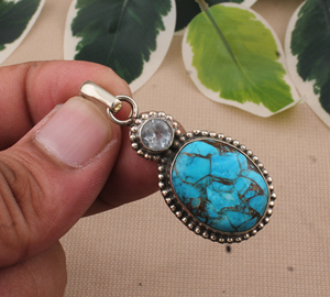 Pendentif en topaze bleue plaqué platine vintage en gros, breloque en argent sterling 925 avec pierre précieuse, prix de gros direct usine - Product Image 3