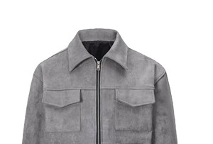 Gray <b>Suede</b> Trucker <b>Jacket</b> Full Sleeve Turn-down Collar Zipper Closure Autumn Regular Fit Solid Color Men Women's <b>Jacket</b> - Product Image 3