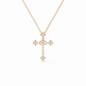 Cross <b>Sign</b> 18K Rose Gold Lab Grown Diamond <b>Engagement</b> Link Chain Pendant Women's Necklace - Product Image 5