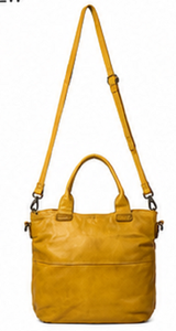Sac fourre-tout vintage en cuir véritable pour femme, grand sac à main à bandoulière, sangle réglable, fermeture éclair, prêt pour la plage, jaune moutarde - Product Image 3