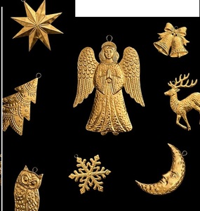 Vintage Brass Metal Christmas Ornament Set Carved Holiday Wall Decor Hanging Decoration Gift Decor - Product Image 4