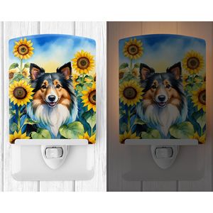 Luz nocturna de cerámica con girasoles Sheltie con certificación UL, nuevo diseño Multicolor compacto 6x4x3 para dormitorio, baño, pasillo, cocina - Product Image 2