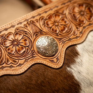 Hand Tooled Hair-On Genuine Leather Tote Bag | Western Floral Cowhide Briefcase with Strap | Stylish Designer Laptop Office Bag - Product Image 5
