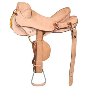 Silla de montar australiana de cuero genuino de gamuza natural con estribos - Product Image 1