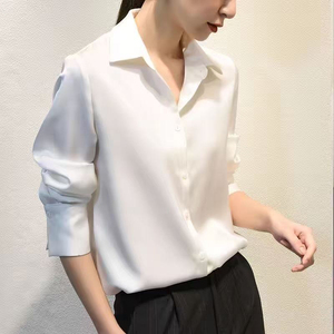 เสื้อเชิ้ตผ้าซาตินเงา แขนยาว ปกคอปก ติดกระดุม สไตล์ลำลอง ใส่สบายสำหรับผู้หญิง ขายดี - Product Image 1