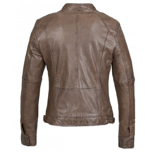 Men's High Quality Premium Genuine <b>Leather</b> Biker <b>Jacket</b> <b>Brown</b> Stand Collar Zipper Closure Slim Fit Moto Style Autumn Wear - Product Image 6