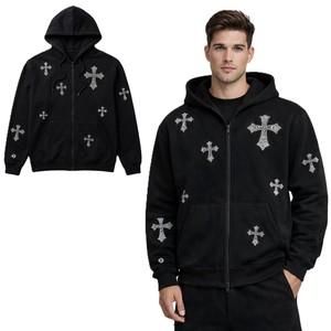 เสื้อฮู้ดโอเวอร์ไซส์แบบซิปเต็มตัว ประดับคริสตัลวิบวับ ผ้าฝ้ายหนานุ่ม ขนฟลีซหนา สไตล์สตรีทแวร์ รับทำแบรนด์ตามสั่ง จำหน่ายราคาส่ง - Product Image 1