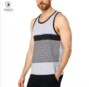 Camiseta sin Mangas a Rayas para Hombre INDEX APPAREL, Cuello Redondo, Informal, Transpirable, Tejida, Gris, Negro, Blanco - Product Image 1
