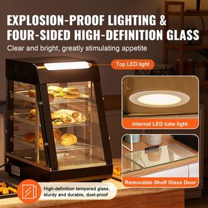 Scaldavivande Commerciale a 3 Livelli 1000W con Luce e Ripiani Regolabili, Temperatura 86-185°F per Mantenimento e Riscaldamento Alimenti - Product Image 5
