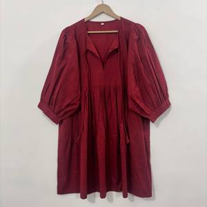 Vestido Midi Informal de Algodón para Mujer con Mangas Abullonadas, Cintura Imperio, Estilo Babydoll, Vestido de Verano, 100% Algodón, Corte Holgado, Cuello en V, Túnica - Product Image 1