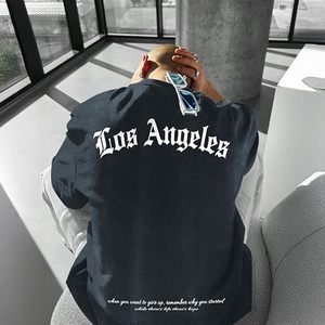 T-shirts graphiques streetwear Los Angeles pour hommes, coupe oversize, vintage, effet délavé, amples, en coton - Product Image 5