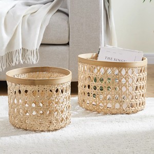 Cesta pequeña de bambú para almacenamiento y decoración, precio de fabricante al por mayor, cestas de fibra natural - Product Image 1