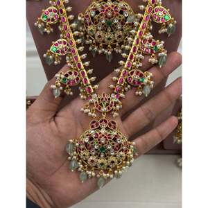 Indian Ethnic Gold Plated <b>Bridal</b> <b>Jewelry</b> <b>Set</b>-Padmavati Pachi Kundan Combo Necklace - Product Image 3