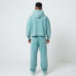 Ensemble de survêtement pour homme : Sweat à capuche oversize à manches longues, coupe ample, épaules tombantes, délavé à l'acide, et pantalon large à taille élastique avec cordon de serrage - Product Image 2