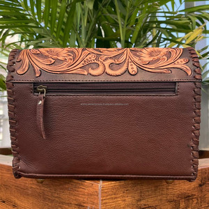 Hand-Tooled Leather Crossbody Bag for Women's Western Style Genuine Leather Brown Floral Clutch Handbag Designer Cowhide Purse - Product Image 5