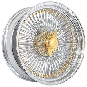 Rines de Alambre JC Custom de 13, 14, 15, 16, 17, <span class=keywords><strong>18</strong></span>, 20 y 22 Pulgadas para Lowrider, 72 y 100 Radios, Centro Dorado, Borde Cromado, para Autos Clásicos - Product Image 3