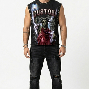เสื้อกล้ามพิมพ์ลายกราฟิกสไตล์วินเทจ ผ้าเจอร์ซีย์คอตตอน 100% เนื้อหนา สำหรับขายส่ง - Product Image 4