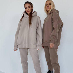 Conjunto Deportivo Holgado para Mujer, Sudadera con Capucha y Pantalones Deportivos de Manga Larga, Color Sólido, Estilo Casual, para Otoño - Product Image 4