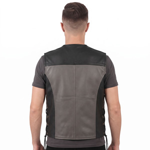 OEM Men Leather <b>Waistcoat</b> Men Leather <b>Waistcoat</b> with Front Zipper Men Side Lace Leather Vest Men Leather Business Wear Vest - Product Image 2