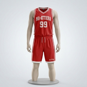 Ensemble short et maillot de basket rouge pour homme MA-ATTIERA, sans manches, vêtements de sport respirants en mesh, uniforme d'équipe, impression par sublimation, OEM - Product Image 2