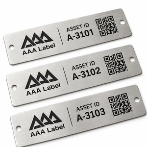 Étiquettes métalliques personnalisées avec code-barres et code QR, gravées en acier inoxydable, étiquettes d'identification des actifs, OEM - Product Image 1