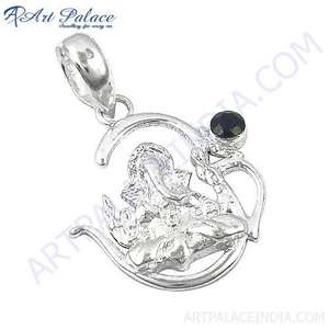 Colgante de Plata de Ley 925 con piedra preciosa suelta negra natural única piedra preciosa negra natural única en colgante de plata - Product Image 1