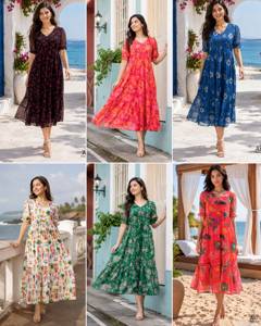 Kurtis midi de rayón con estampado floral verde para mujer, vestido informal holgado de verano, estilo indio pakistaní, ropa de fiesta, kurtis con estampado floral. - Product Image 6