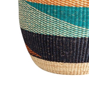 Artisan Crafted Natural Seagrass <b>Basket</b> with Orange Rim Wave Design Storage Laundry <b>Hamper</b> Bin with Upright Handles New - Product Image 3