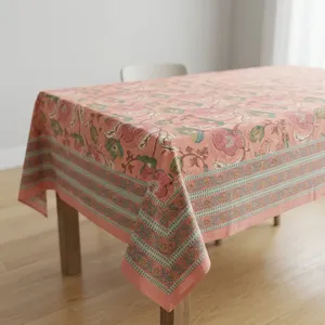 Nappe carrée en coton imprimé floral traditionnel, lavable, décoration d'intérieur, style classique, nappe imprimée au bloc - Product Image 1