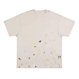 Camiseta Personalizada de Fábrica con Diseño de Salpicaduras de Pintura, Estilo Graffiti, Desgastada, Blanca y Negra, 100% Algodón, Cuello en V, Impresión Serigráfica - Product Image 1