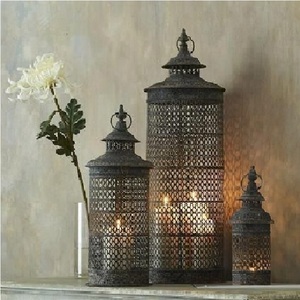 Lanterne porte-bougie suspendue/de table en fer noir de style marocain antique, écologique, durable, faite à la main, décoration intérieure, mariage - Product Image 3