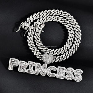 Moissanite Diamond PRINCESS Custom Name Necklace With Iced Out <b>Letter</b> Pendant Heart Detail And Sparkling Cuban Link Chain Luxury - Product Image 4