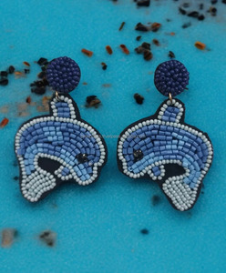 Pendientes de cuentas de semilla de hoja turquesa, diseño Floral azul, borde de diamantes de imitación, joyería con cuentas, pendientes llamativos, moda de fiesta elegante - Product Image 6