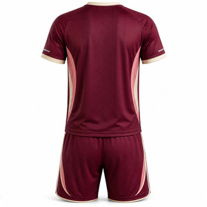 Futsal Uniform Breathable Blank Burgundy Soccer Kit Contrast Side <b>Panel</b> Men Football Training Set - Product Image 3