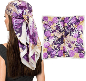 Hot Sale Fashion Custom Designer Printed Long Square Head Korean Silk Bandana Protective Scarf Women Party Scarf Women Bandanas - Product Image 1