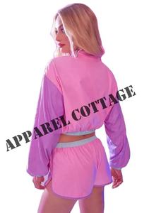 Haute qualité femmes 2 pièces tenues combinaisons léger coupe-vent pull veste haut court Shorts ensemble 100% Polyester fendu - Product Image 2