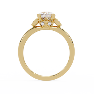 Bagues solitaires classiques à fleurs, diamant rond cultivé en laboratoire, or jaune 14 carats, bagues de mariage, certifiées IGI, bagues d'anniversaire - Product Image 5