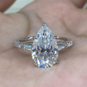 Bague tendance en or blanc 14 carats avec diamant de laboratoire taille poire 2 carats, bijou classique pour fiançailles et mariage, original - Product Image 5