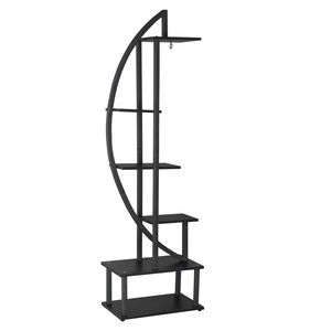 Supporto per Piante a Mezzaluna in Ferro e Legno per Arredo Giardino, Balcone, Patio o Prato - Product Image 1