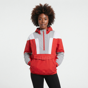 Veste coupe-vent à capuche pour femmes HMR Sisterhood Sorority, rouge et gris, avec blocs de couleur, décontractée, manches longues, fermeture éclair sur le devant - Product Image 1