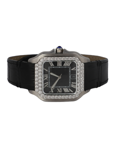 Montre-bracelet Hip Hop de luxe avec lunette entièrement sertie de diamants, cadran noir, échelle à chiffres personnalisée, nouveau diamant Moissanite - Product Image 1