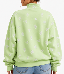 Fabricante OEM de Sudaderas Personalizadas Bordadas para Mujer, Cuello Alto, Talla Grande, 100% Algodón, Felpa Suave - Product Image 5