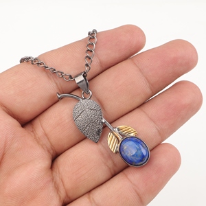 Pendentif en Lapis Lazuli, pierres précieuses bleues, bijoux en argent sterling 925, haute qualité, forme ovale, laiton, fabrication artisanale, designs uniques, vente en gros - Product Image 3