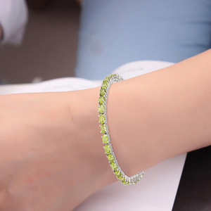 Pulsera de Tenis con Micro Pavé de Peridoto Natural Ovalado Facetado de Calidad Superior, Brazalete de Plata de Ley 925 Sólida, Joyería Fina - Product Image 4